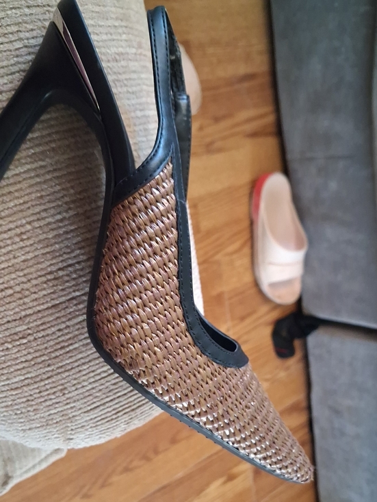 Dkny Shoes - Dkny Brown Woven Pointed Toe Slingback Mules with Black Trim